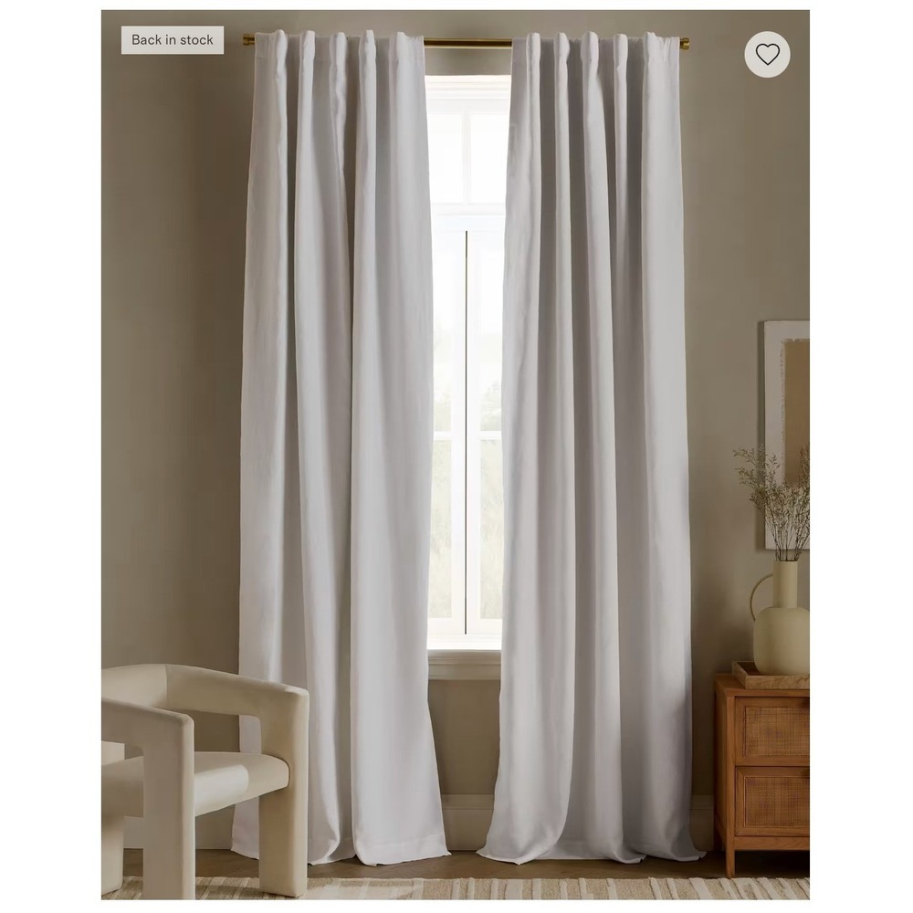 Quince European Linen True Blackout Curtain White Single Panel 98" x 84"